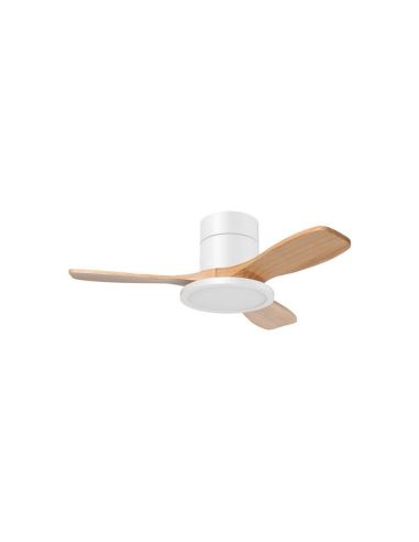 Ventilateur 30 W, blanc et bois naturel, Ø 97 cm, 32 W CC, 3 000 lm, dimmable