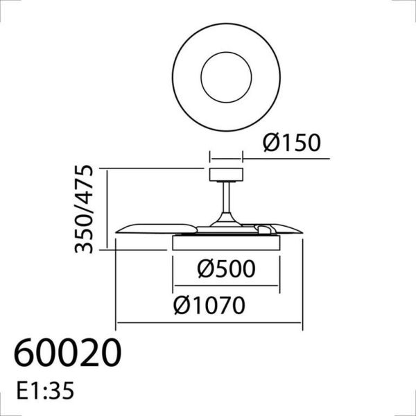 Ventoinha de teto LISBOA II LED com pás retráteis, branco, Ø107cm, LED DC 35W, CCT 36W, 3600lm, controle remoto