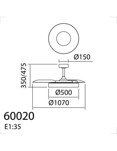 Ventilateur de plafond LISBOA II LED à pales rétractables, blanc/bois, Ø 107 cm, 35 W CC, 36 W LED, télécommande CCT