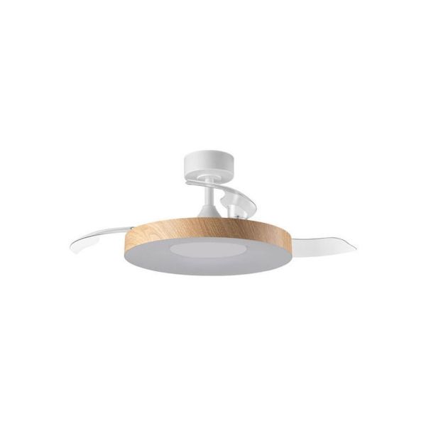 Ventilador de techo LED con aspas retráctiles blanco/madera LISBOA II Ø107cm DC 35W LED 36W CCT mando