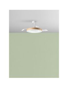 Ventoinha de teto LISBOA II LED com pás retráteis, branco/madeira, Ø107cm, DC 35W, LED 36W, controle remoto CCT 2