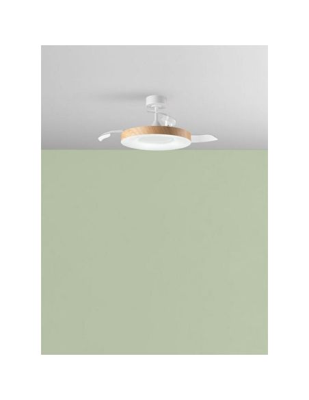 Ventilador de techo LED con aspas retráctiles blanco/madera LISBOA II Ø107cm DC 35W LED 36W CCT mando