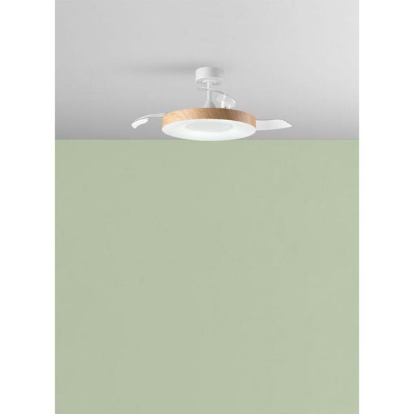 Ventoinha de teto LISBOA II LED com pás retráteis, branco/madeira, Ø107cm, DC 35W, LED 36W, controle remoto CCT