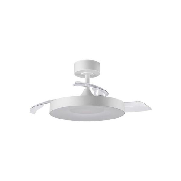 Ventoinha de teto LISBOA II XS com LED branco e pás dobráveis, Ø91cm DC 20W LED 24W CCT, controle remoto.