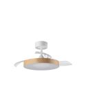 Ventilador de techo LED con aspas abatibles LISBOA II XS blanco/madera Ø91cm DC 20W LED 24W CCT mando