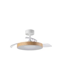 Ventoinha de teto LISBOA II XS LED com pás dobráveis, branco/madeira, Ø91cm, DC 20W, LED 24W, controle remoto CCT