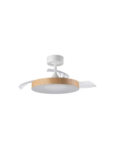 Ventoinha de teto LISBOA II XS LED com pás dobráveis, branco/madeira, Ø91cm, DC 20W, LED 24W, controle remoto CCT