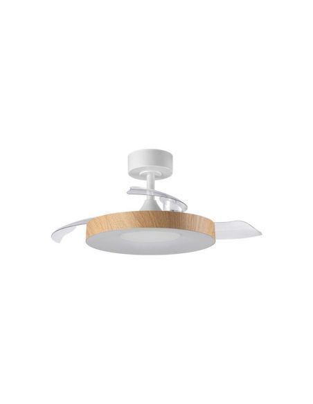 Ventoinha de teto LISBOA II XS LED com pás dobráveis, branco/madeira, Ø91cm, DC 20W, LED 24W, controle remoto CCT