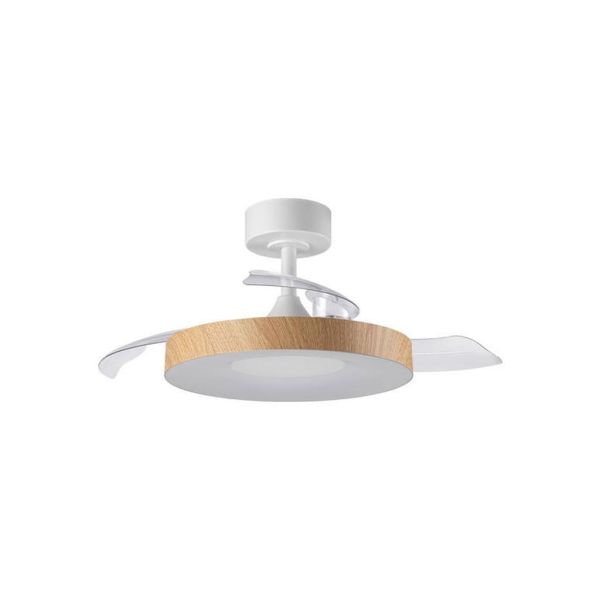 Ventoinha de teto LISBOA II XS LED com pás dobráveis, branco/madeira, Ø91cm, DC 20W, LED 24W, controle remoto CCT