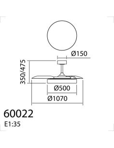 Ventilador ventoinha LED BETA 36W com pás dobráveis, preto/dourado, Ø107cm, DC 35W CCT com controle remoto. 2