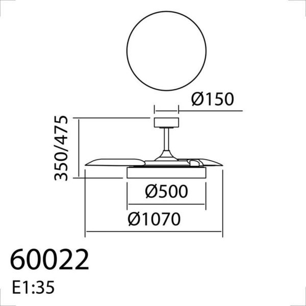 Ventilateur ventilador LED BETA 36 W à pales pliables, noir/or, Ø 107 cm, 35 W CC, avec télécommande