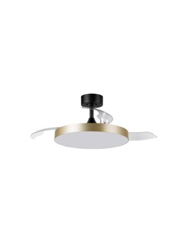 Ventilador ventoinha LED BETA 36W com pás dobráveis, preto/dourado, Ø107cm, DC 35W CCT com controle remoto.