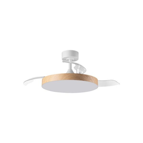 Plafón ventilador LED 36W aspas abatibles blanco/madera natural BETA Ø107cm DC 35W CCT con mando