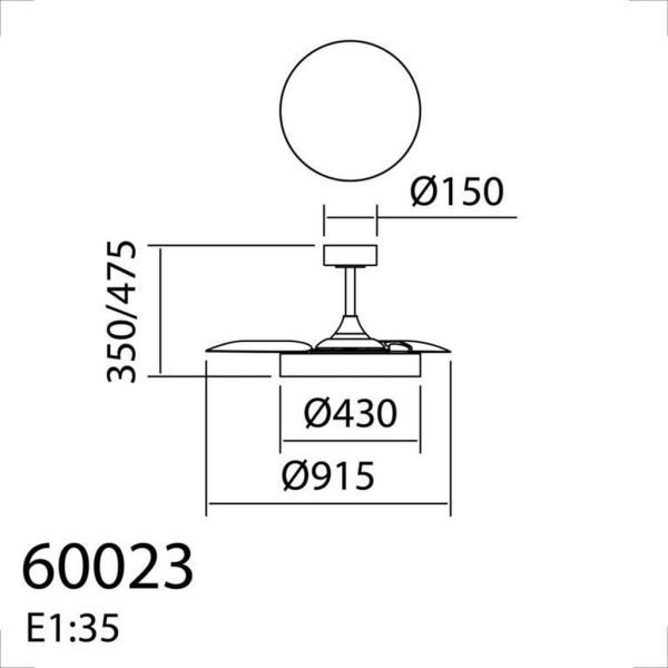 Ventilateur ventilador BETA XS noir/or à LED avec pales pliables, Ø 91 cm, 20 W CC, 24 W LED, télécommande CCT