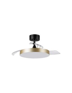 Plafón ventilador LED aspas abatibles Ø91cm BETA XS negro/dorado DC 20W LED 24W CCT mando