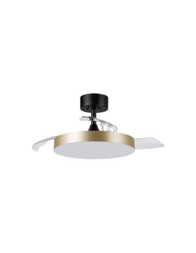 Plafón ventilador LED aspas abatibles Ø91cm BETA XS negro/dorado DC 20W LED 24W CCT mando