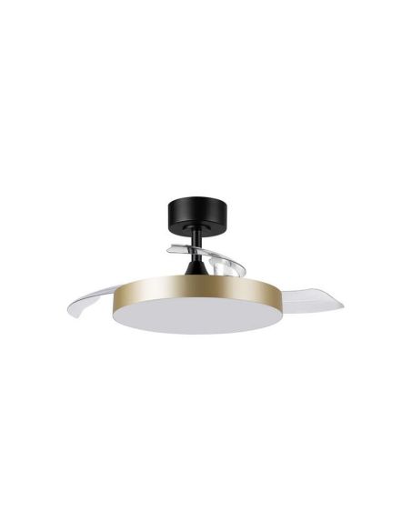 Plafón ventilador LED aspas abatibles Ø91cm BETA XS negro/dorado DC 20W LED 24W CCT mando