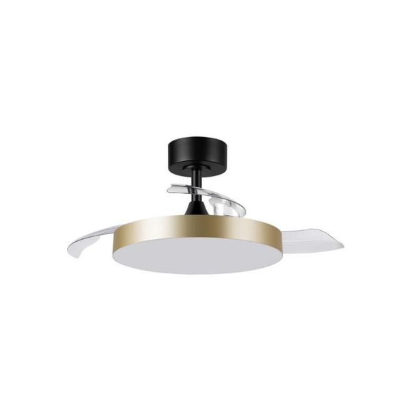 Plafón ventilador LED aspas abatibles Ø91cm BETA XS negro/dorado DC 20W LED 24W CCT mando