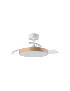 Plafón ventilador LED aspas abatibles Ø91cm BETA XS blanco/madera natural DC 20W LED 24W CCT mando