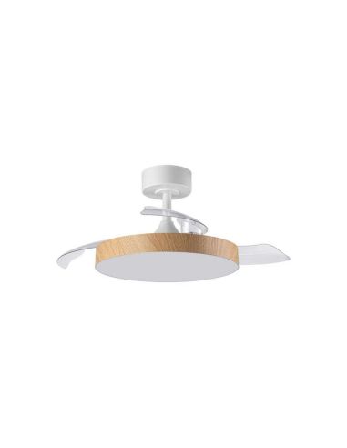 Plafón ventilador LED aspas abatibles Ø91cm BETA XS blanco/madera natural DC 20W LED 24W CCT mando
