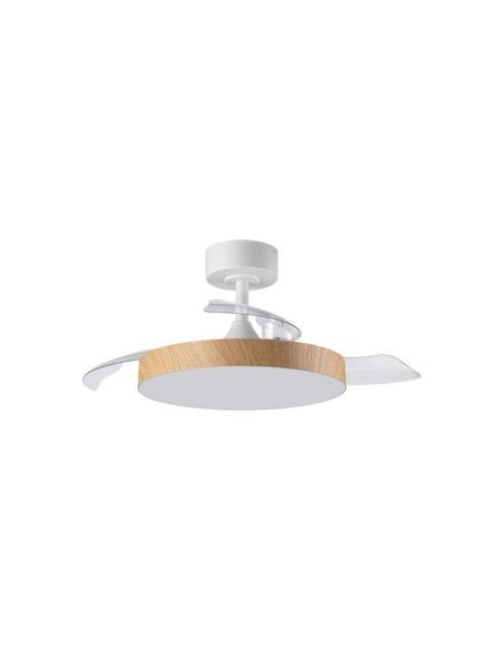 ventilador de plafond BETA XS LED à pales pliables, Ø91 cm, blanc/bois naturel, 20 W CC, 24 W LED, télécommande CCT