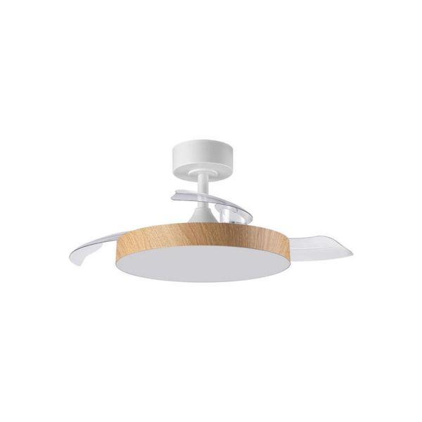 Plafón ventilador LED aspas abatibles Ø91cm BETA XS blanco/madera natural DC 20W LED 24W CCT mando