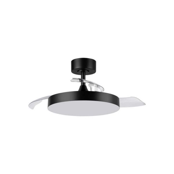 Plafón ventilador LED aspas abatibles Ø91cm BETA XS negro DC 20W LED 24W CCT con mando