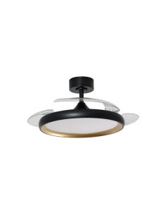 Ventilador de techo LED 32W con aspas retráctiles SITGES negro/oro Ø107cm DC 35W CCT con mando