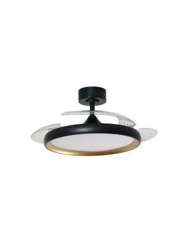 Ventilador de techo LED 32W con aspas retráctiles SITGES negro/oro Ø107cm DC 35W CCT con mando