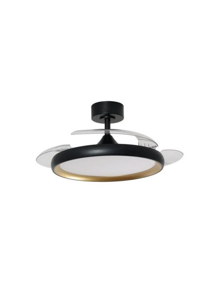 Ventilador de techo LED 32W con aspas retráctiles SITGES negro/oro Ø107cm DC 35W CCT con mando