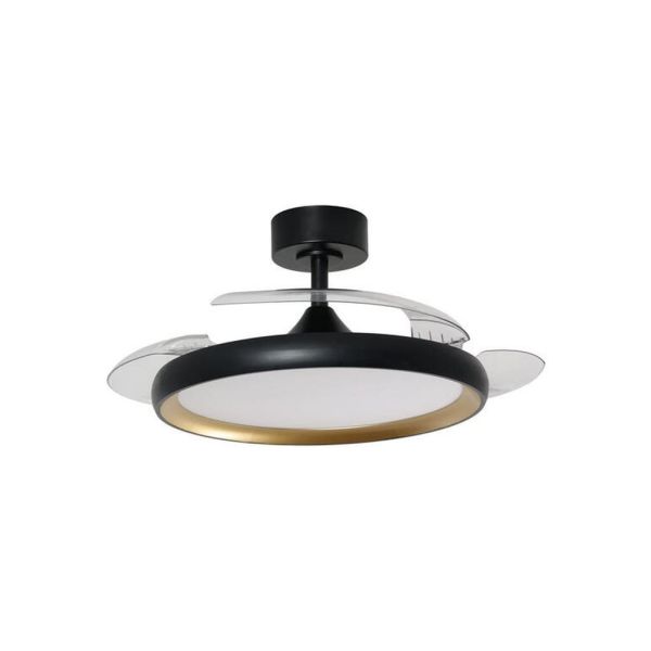 Ventilador de techo LED 32W con aspas retráctiles SITGES negro/oro Ø107cm DC 35W CCT con mando