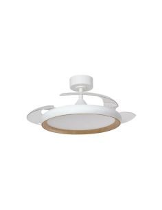 Ventilador de techo LED 32W con aspas retráctiles SITGES blanco/madera Ø107cm DC 35W CCT con mando