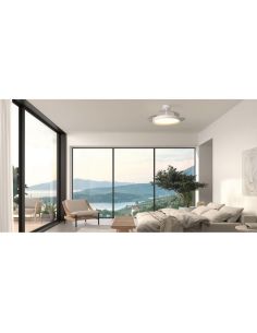 Ventilateur de plafond SITGES 32W LED à pales rétractables, blanc/bois, Ø107cm, 35W CC avec télécommande 2