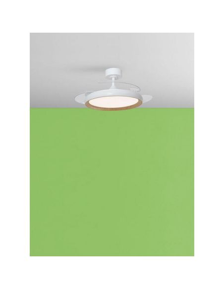 Ventilador de techo LED 32W con aspas retráctiles SITGES blanco/madera Ø107cm DC 35W CCT con mando