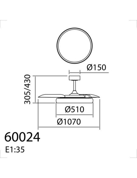 Ventilador de techo LED 32W con aspas retráctiles SITGES blanco/madera Ø107cm DC 35W CCT con mando