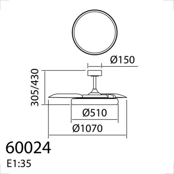 Ventilador de techo LED 32W con aspas retráctiles SITGES blanco/madera Ø107cm DC 35W CCT con mando