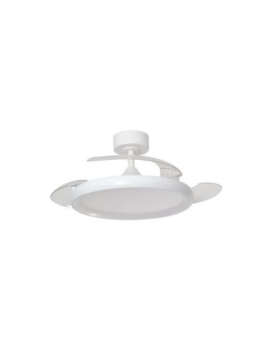 Ventilador de techo LED 32W con aspas retráctiles SITGES blanco/madera Ø107cm DC 35W CCT con mando