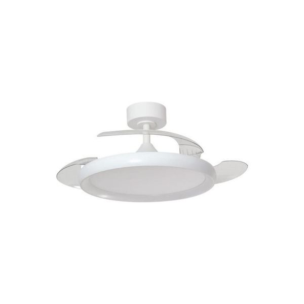 Ventilateur de plafond SITGES 32W LED à pales rétractables, blanc/bois, Ø107cm, 35W CC avec télécommande