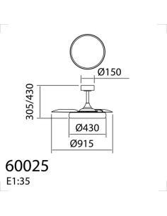 Plafón/Ventilador de techo LED SITGES XS negro/oro Ø91cm DC 35W LED 30W CCT con mando 2