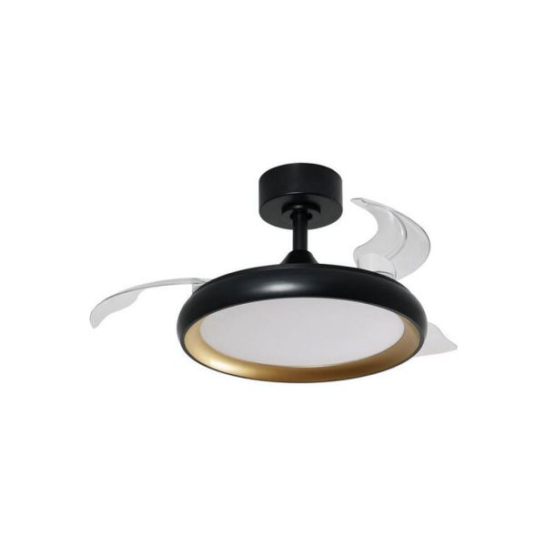 Plafón/Ventilador de techo LED SITGES XS negro/oro Ø91cm DC 35W LED 30W CCT con mando