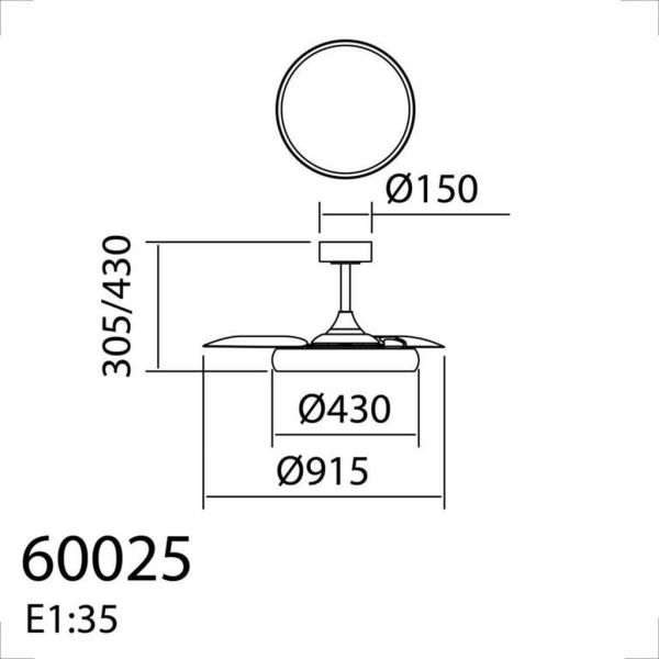 Plafón/Ventilador de techo LED SITGES XS blanco Ø91cm DC 35W LED 30W CCT con mando