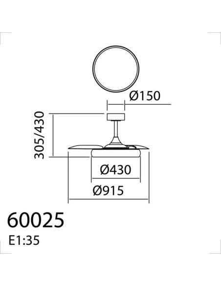 Plafón/Ventilador de techo LED SITGES XS blanco/madera Ø91cm DC 35W LED 30W CCT con mando