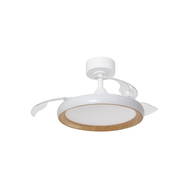 Plafón/Ventilador de techo LED SITGES XS blanco/madera Ø91cm DC 35W LED 30W CCT con mando