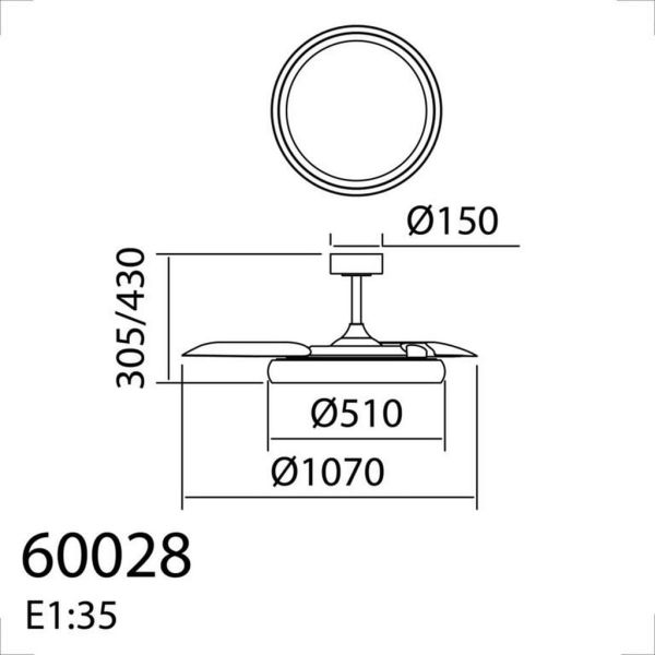 Ventilador de techo LED 32+8W CCT 3200lm CAPRI blanco Ø107cm DC 35W con mando