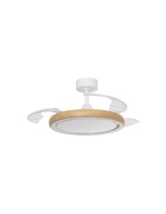 Ventilador de techo LED 32+8W CCT 3200lm CAPRI blanco/madera Ø107cm DC 35W con mando