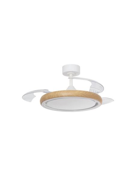 Ventoinha de teto CAPRI LED 32+8W CCT 3200lm Branco/Madeira Ø107cm DC 35W com controle remoto