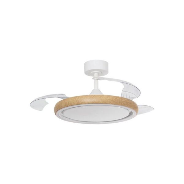 Ventoinha de teto CAPRI LED 32+8W CCT 3200lm Branco/Madeira Ø107cm DC 35W com controle remoto
