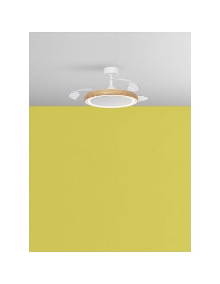 Ventilador de techo LED 32+8W CCT 3200lm CAPRI blanco/madera Ø107cm DC 35W con mando