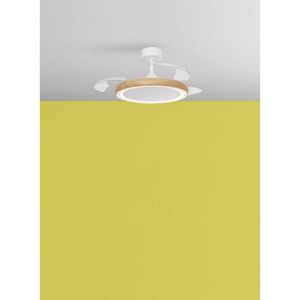 Ventilador de techo LED 32+8W CCT 3200lm CAPRI blanco/madera Ø107cm DC 35W con mando