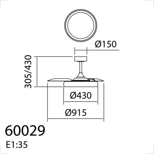 Ventoinha de teto LED CAPRI XS 30+6W 3000lm Branco Ø91cm DC 35W CCT com controle remoto